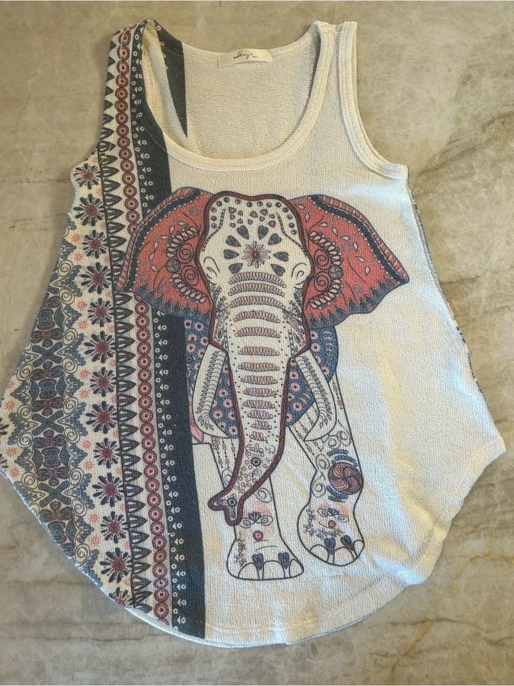 Gaze USA Elephant Print Boho Knit Tank Top XS